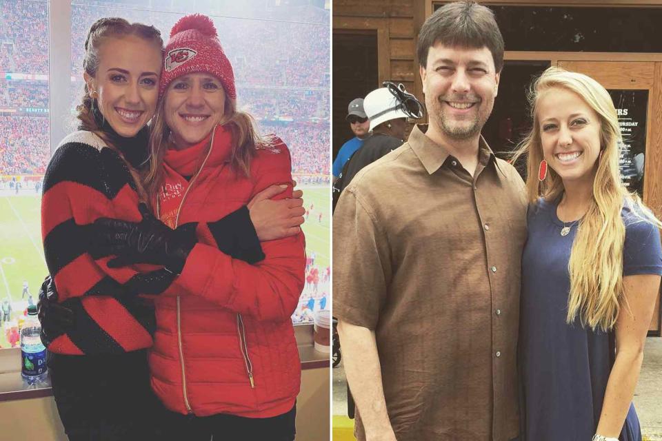 <p>Brittany Mahomes Instagram</p> Brittany Mahomes and her mom Diana Lindeberg. ; Brittany Mahomes and her dad Scott Matthews.