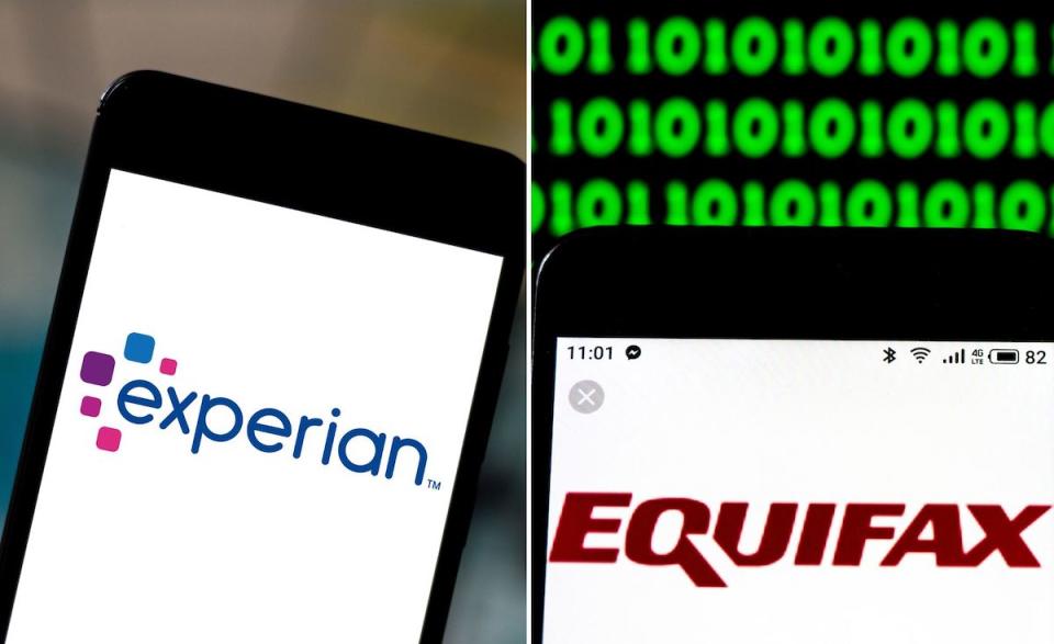 Compilation image of credit score providers Experian and Equifax logos