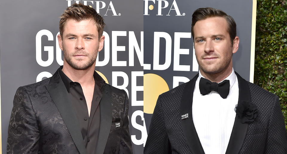 Chris Hemsworth and Armie Hammer caused a stir at the Golden Globes. (Photo: Getty Images)