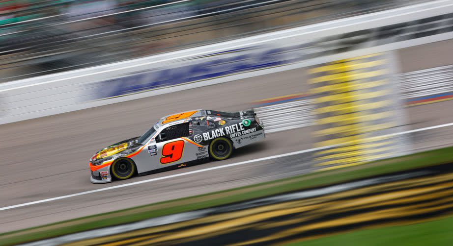 Noah Gragson races in the Xfinity race at Kansas