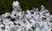 Students from St Andrews University are covered in foam as they take part in the traditional 'Raisin Weekend' in the Lower College Lawn, at St Andrews in Scotland, Britain October 17, 2016. REUTERS/Russell Cheyne