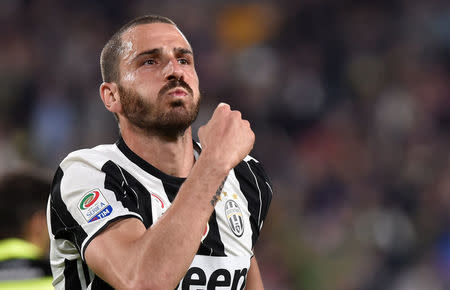 Football Soccer - Juventus v AS Genoa - Italian Serie A - Juventus stadium, Turin, Italy - 23/04/17 Juventus' Leonardo Bonucci celebrates after scoring. REUTERS/Giorgio Perottino