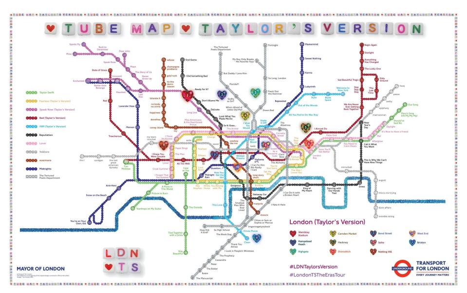 TfL's revised London Underground map replaces the names of regular stations and lines with references to Swift's music