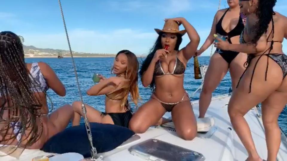 Megan Thee Stallion on a yacht with girlfriends