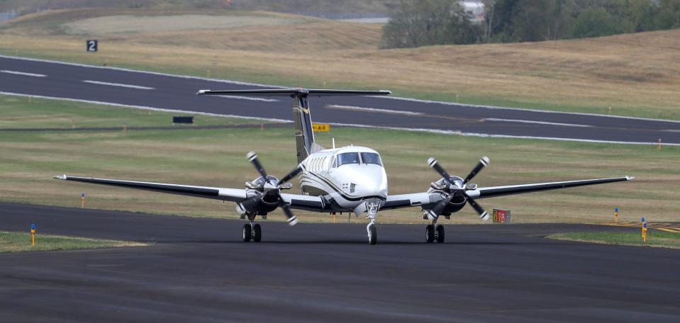 Kentucky Gov. Matt Bevin's plane taxis before taking off at Capital City Airport in Frankfort, Ky., on Sept. 20, 2019.