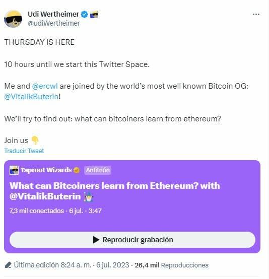 Vitalik Buterin tiene un mensaje para los bitcoiners