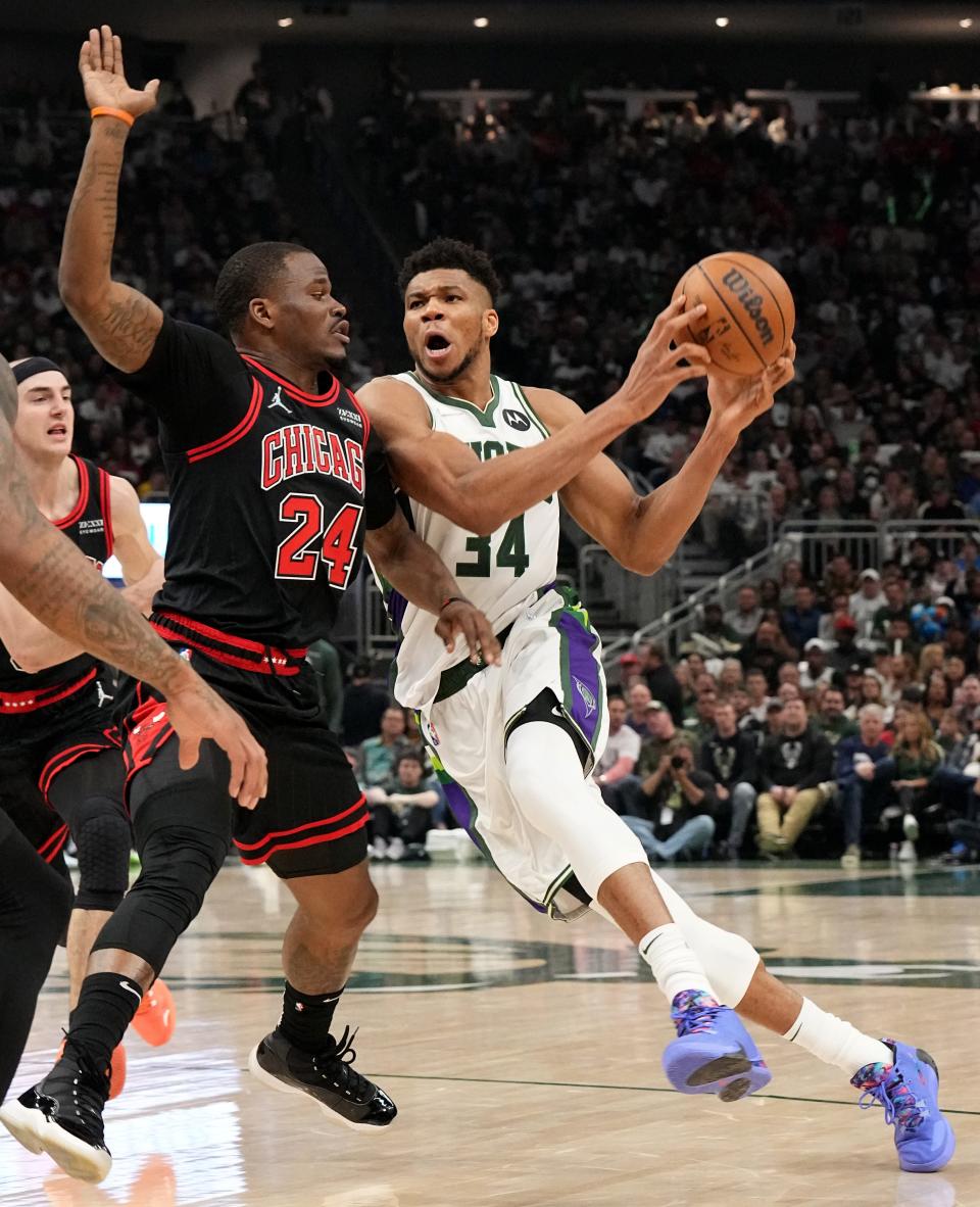 Giannis Antetokounmpo had 33 points and 18 rebounds but the Bucks could not beat the Bulls in Game 2 on Wednesday night.