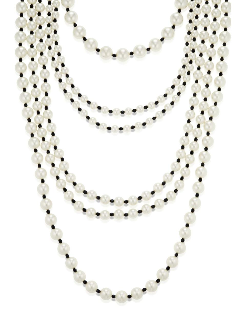 Unsigned Chanel Faux Pearl and Black Bead Necklace