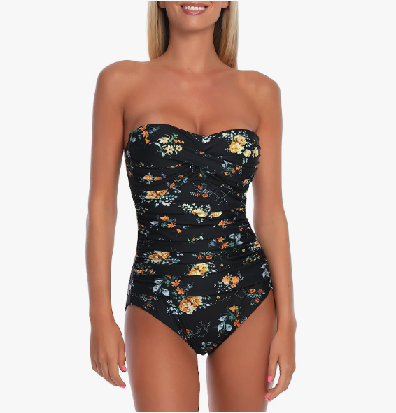 Women's Twist Front Shirred One Piece Swimsuit. Image via Amazon.