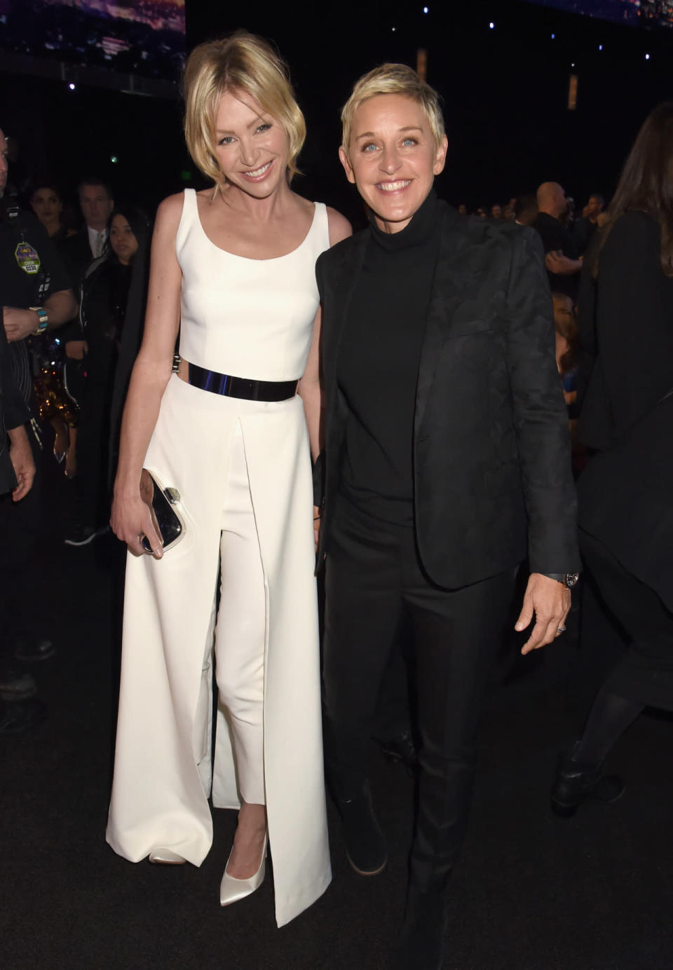Portia de Rossi and wife Ellen Degeneres coordinated in black and white for the 2016 People’s Choice Awards
