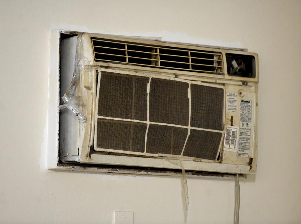 Deteriorating conditions at Victory Square Apartments in Canton includes inoperable air conditioning units.