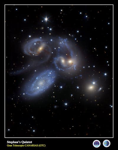 El Quinteto de Stephan es un conjunto de cinco galaxias: NGC 7319, NGC 7318 (A y B), NGC 7317 y NGC 7320. Imagen tomada por el GRANTECAN. <a href="https://www.gtc.iac.es/multimedia/imageGallery_es.php" rel="nofollow noopener" target="_blank" data-ylk="slk:Daniel López / IAC;elm:context_link;itc:0;sec:content-canvas" class="link ">Daniel López / IAC</a>