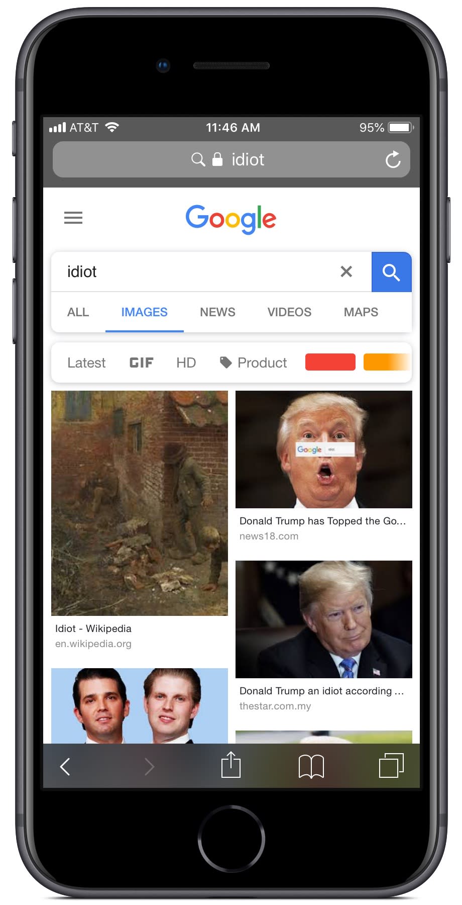 Google search for idiot