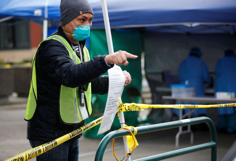 A coronavirus testing site outside International Community Health Services during the coronavirus disease (COVID-19) outbreak in Seattle