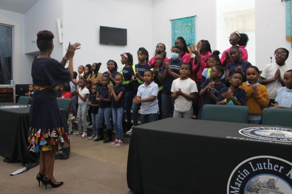 About 40 students from Caring and Sharing Learning School sing at the beginning of the Boys and Girls Night Out session to kick-off the 2023 Alachua County Empowerment Revival.
(Photo: Photo by Voleer Thomas/For The Guardian)