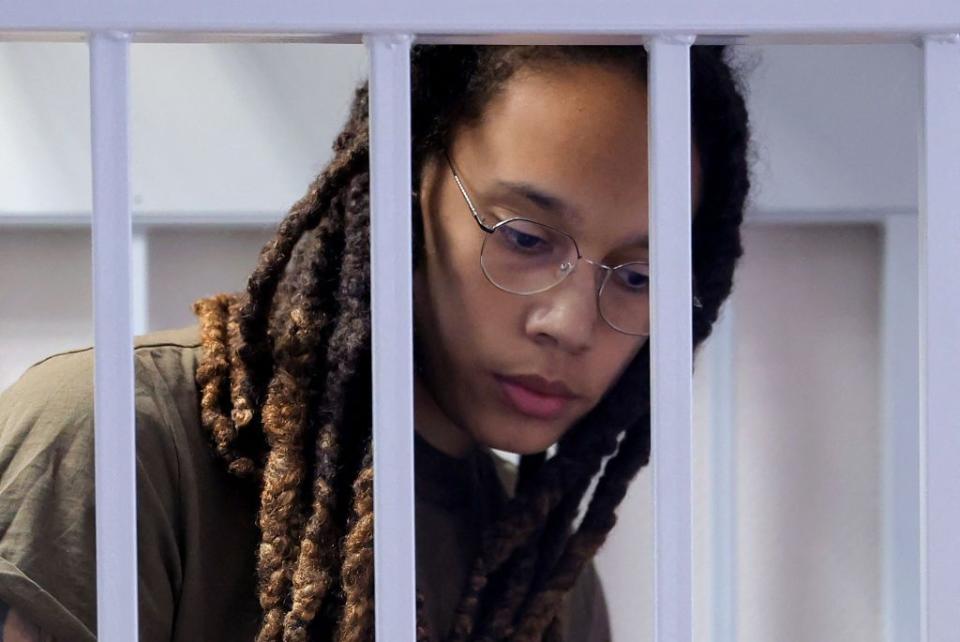 us basketball player brittney griner stands in a defendants cage before a court hearing during her trial on charges of drug smuggling, in khimki, outside moscow on august 2, 2022 griner was detained at moscows sheremetyevo airport in february 2022 just days before moscow launched its offensive in ukraine she was charged with drug smuggling for possessing vape cartridges with cannabis oil speaking at the trial on july 27, griner said she still did not know how the cartridges ended up in her bag photo by evgenia novozhenina pool afp photo by evgenia novozheninapoolafp via getty images