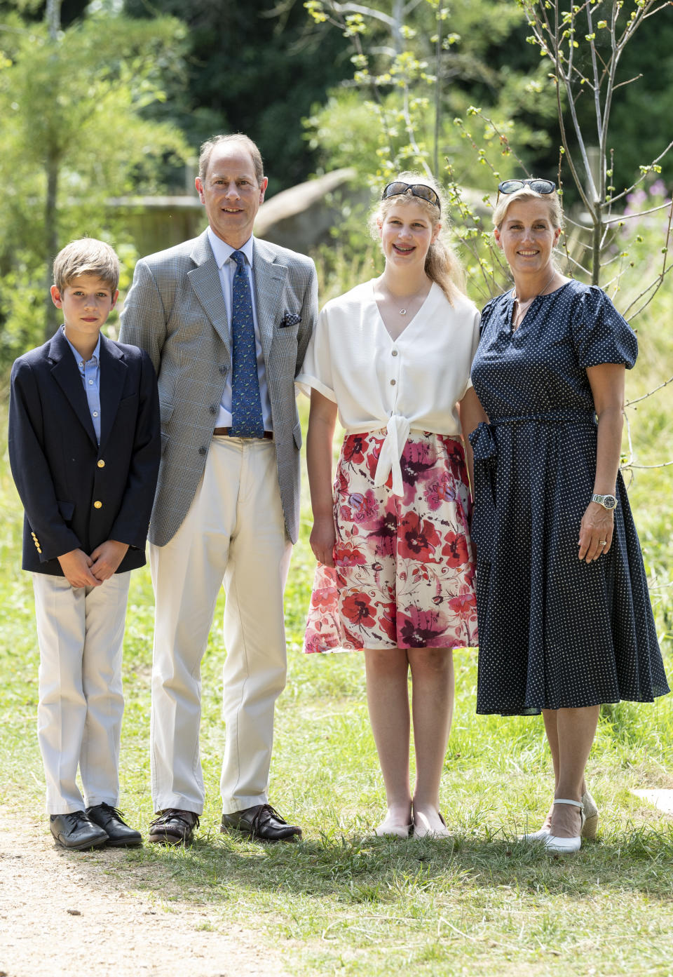 Prince Edward, Earl of Wessex with Sophie, Countess of Wessex and their children, Lady Louise Windsor and James, Viscount Severn. 