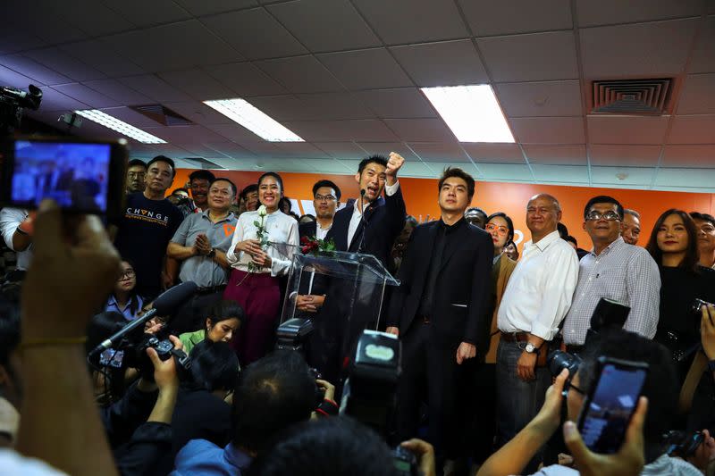 Thailand's opposition Future Forward Party leader Thanathorn Juangroongruangkit reacts after hearing the verdict from the Constitutional Court