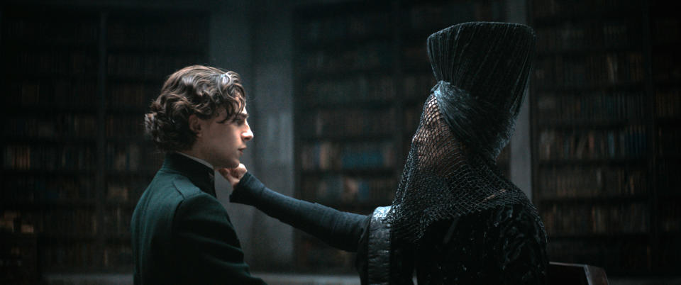 This image released by Warner Bros. Pictures shows Timothee Chalamet, left, and Charlotte Rampling in a scene from "Dune." (Warner Bros. Pictures via AP)