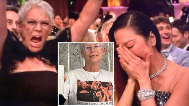 Jamie Lee Curtis' viral reaction to Michelle Yeoh's Golden Globe win is now  on a T-shirt