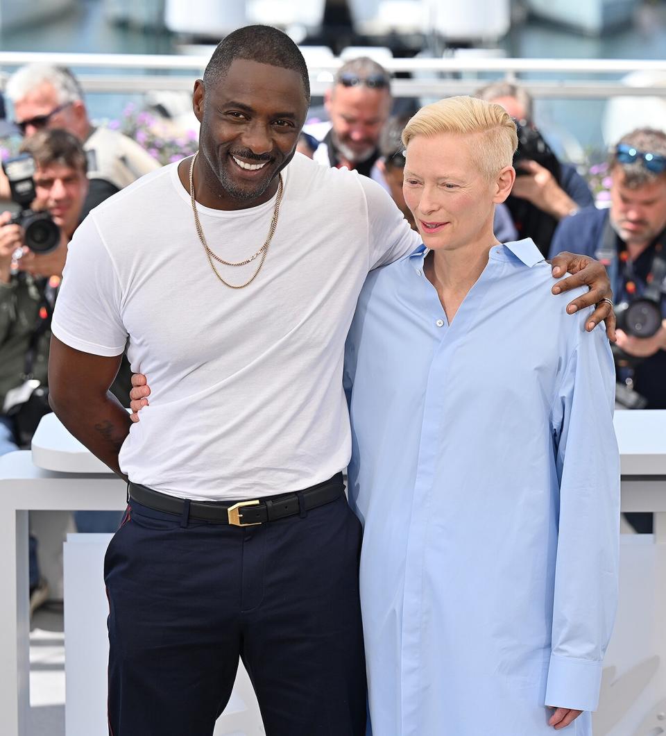 British actor Idris Elba (L) and British actress Tilda Swinton (R) pose during a photocall for the film âThree Thousand Years of Longingâ at the 75th annual Cannes Film Festival in Cannes, France on May 21, 2022.