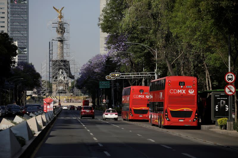 View shows an almost empty Reforma avenue in Mexico City