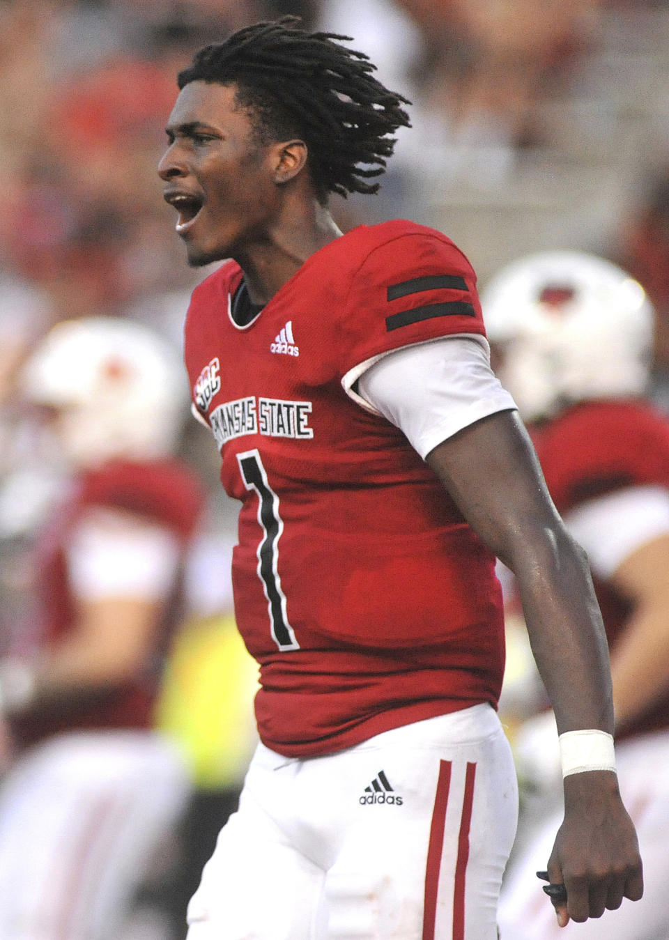 Arkansas State quarterback James Blackman celebrates after scoring a touchdown during his team's 58-3 victory over Grambling State on Saturday, Sept. 3, 2022, in Jonesboro, Ark. (Kevin Turbeville/The Jonesboro Sun via AP)