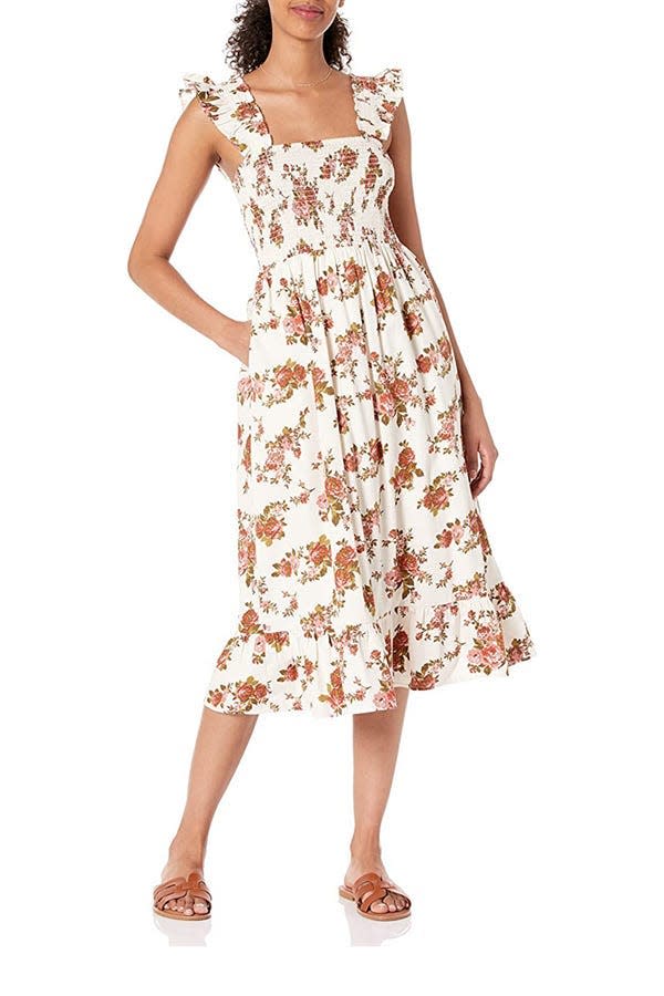 Kimi Ruffled Shoulder Smocked Midi Dress