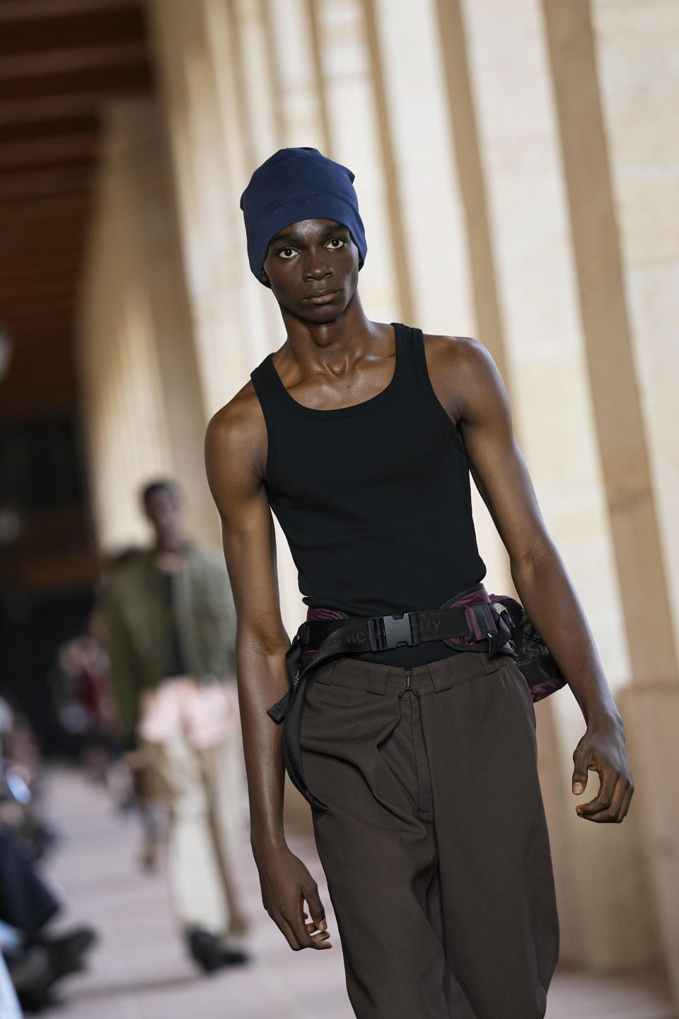 A model wears a creation for Givenchy Menswear Spring/Summer 2024 fashion collection presented in Paris, Thursday, June 22, 2023. (AP Photo/Michel Euler)