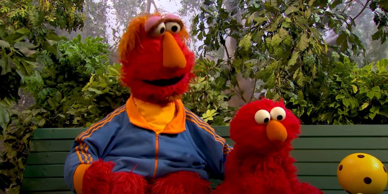 Elmo and dad Sesame Workshop talk about parental addiction