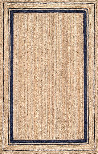 nuLOOM Rikki Braided Border Jute Area Rug, 5' x 8', Navy