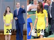 <p>Zum ersten Mal sahen wir die Herzogin in diesem leuchtenden Kleid, als sie 2014 bei ihrer royalen Tour in Australien landete. Das Kleid der serbisch-britischen Designerin Roksanda Ilincic galt als Ehrung für eine der australischen Nationalfarben (Gold) – aber Kate erzählte den Reportern, dass Prinz William sagte, sehe sie darin „wie eine Banane“ aus. Unverschämt! Ganz offensichtlich machten Wills Kommentare keinen bleibenden Eindruck auf die Herzogin – sie zeigte sich beim diesjährigen Tennisturnier von Wimbledon erneut in diesem Kleid.</p>