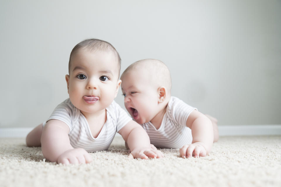 twin babies crawing