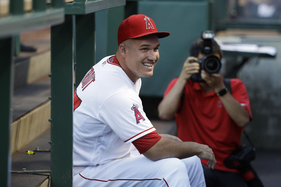 Mike Trout is fascinated by the bomb cyclone. (AP Photo)