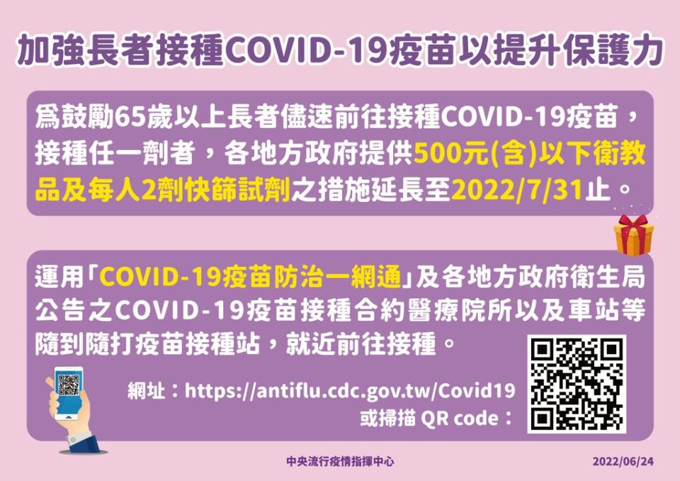 指揮中心今天公布500元優惠延至7月底。（圖／指揮中心提供）