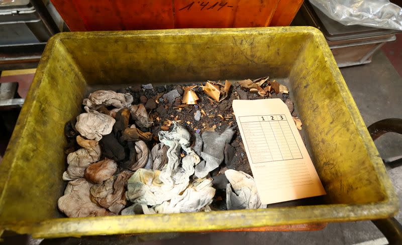 Workshop sweeps containing precious metals are pictured before recycling at Swiss refinery Metalor in Marin