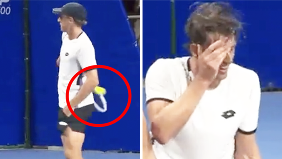 Tennis star John Millman (pictured) accidentally hit the ball into his eye and was forced to retire hurt.