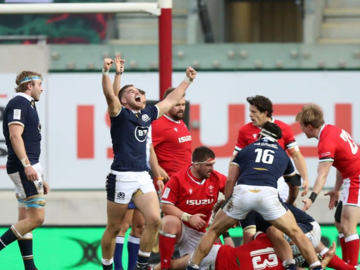 James Lang of Scotland celebrates in Llanelli (Getty)