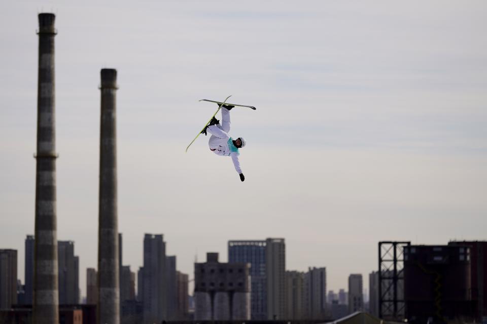 Laura Wallner of Austria competes during the women's freestyle skiing Big Air qualification round of the 2022 Winter Olympics, Monday, Feb. 7, 2022, in Beijing. (AP Photo/Matt Slocum)