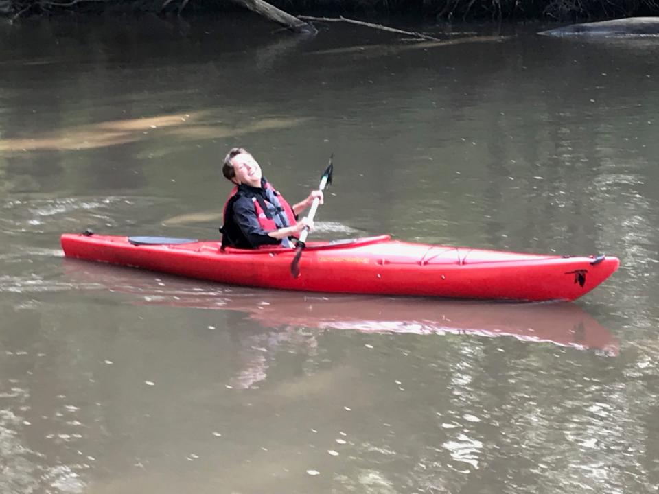 Johnston Mayor Paula Dierenfeld paddles on Beaver Creek on Tuesday.