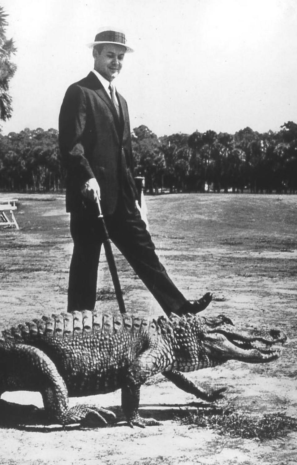 Charles Fraser and an alligator were caught on film together in this iconic image from a 1962 edition of The Saturday Evening Post, which featured Fraser’s then-new Sea Pines Plantation. A statue made from this image stands in the Compass Rose Park on Pope Avenue, which honors Fraser, his family and his company.