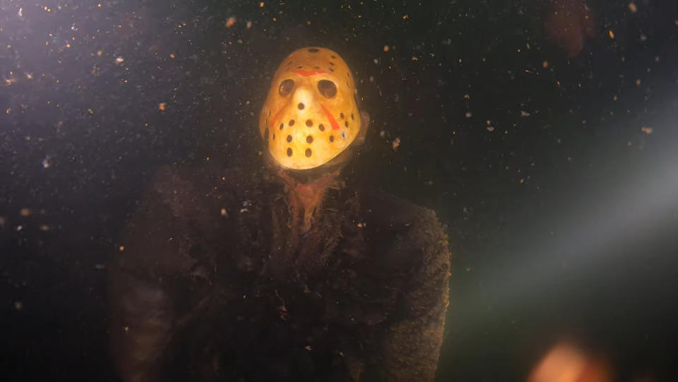 A Jason Voorhees statue underwater