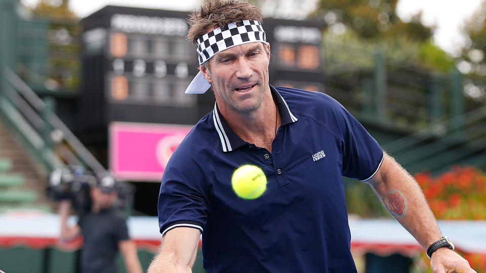 Pat Cash hits the ball during a preview practice session ahead of the 2018 Kooyong Classic. (Photo by Daniel Pockett/Getty Images)