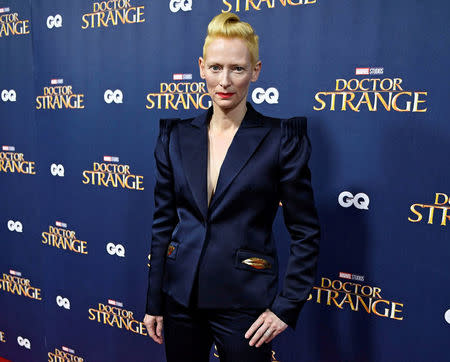 Tilda Swinton poses as she arrives at the launch event of "Doctor Strange" at Westminster Abbey in London, Britain October 24, 2016. REUTERS/Dylan Martinez