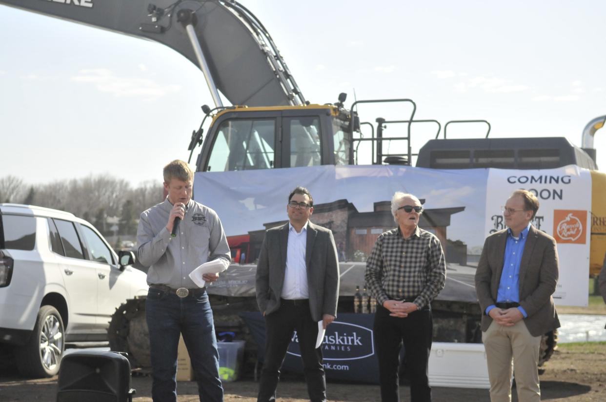Sam Clikeman, owner of Big Lost Meadery & Brewery, speaks at the groundbreaking ceremony on April 15, 2024.
