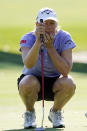 Annika Sorenstam lines up a putt on the 11th green during the first round of the Gainbridge LPGA golf tournament Thursday, Feb. 25, 2021, in Orlando, Fla. (AP Photo/John Raoux)