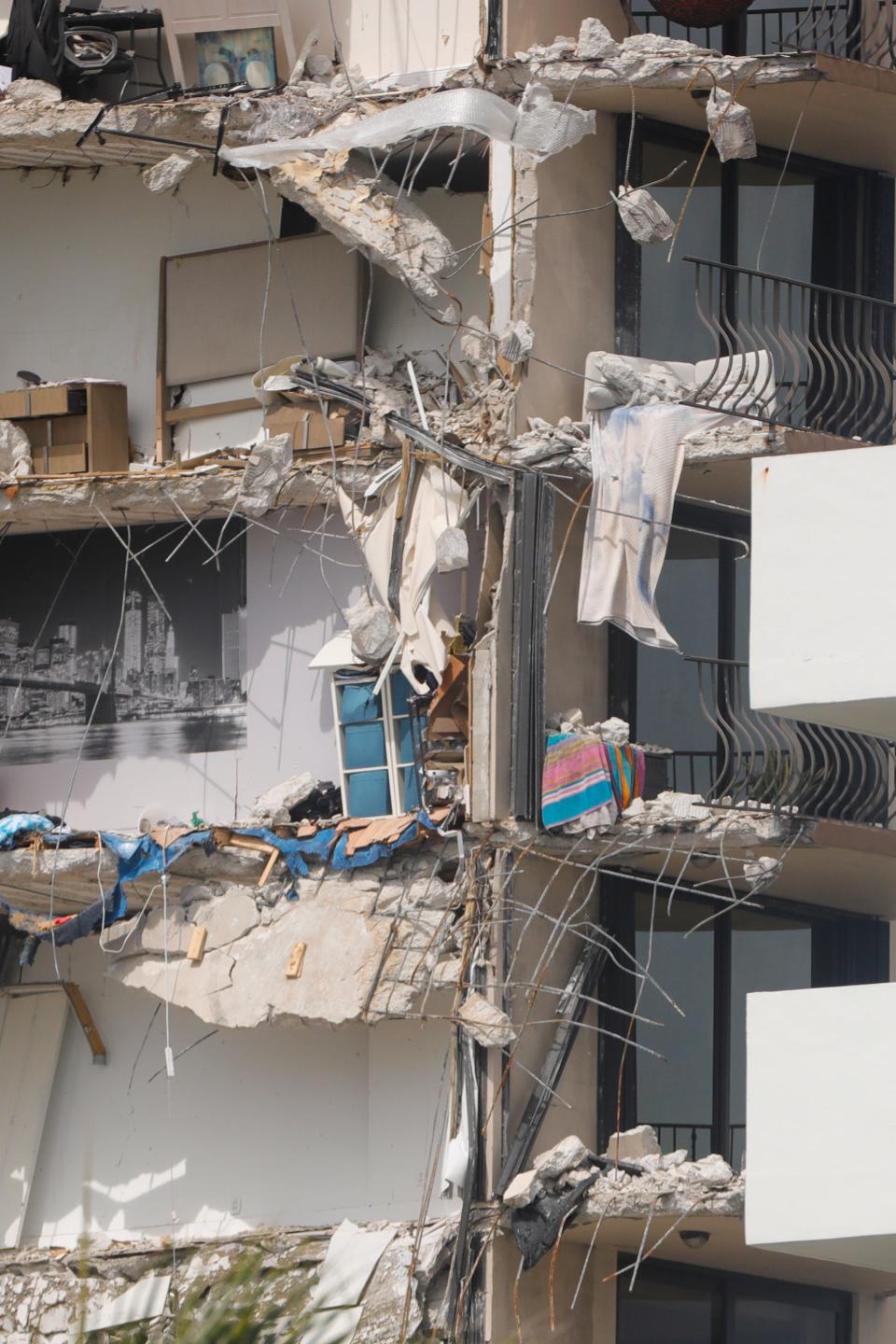 A view of the 12-story building that partially collapsed Thursday morning seen from the beach in Surfside, Florida.