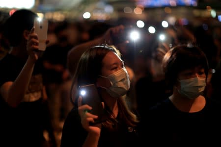 Protesters attend a rally in Hong Kong