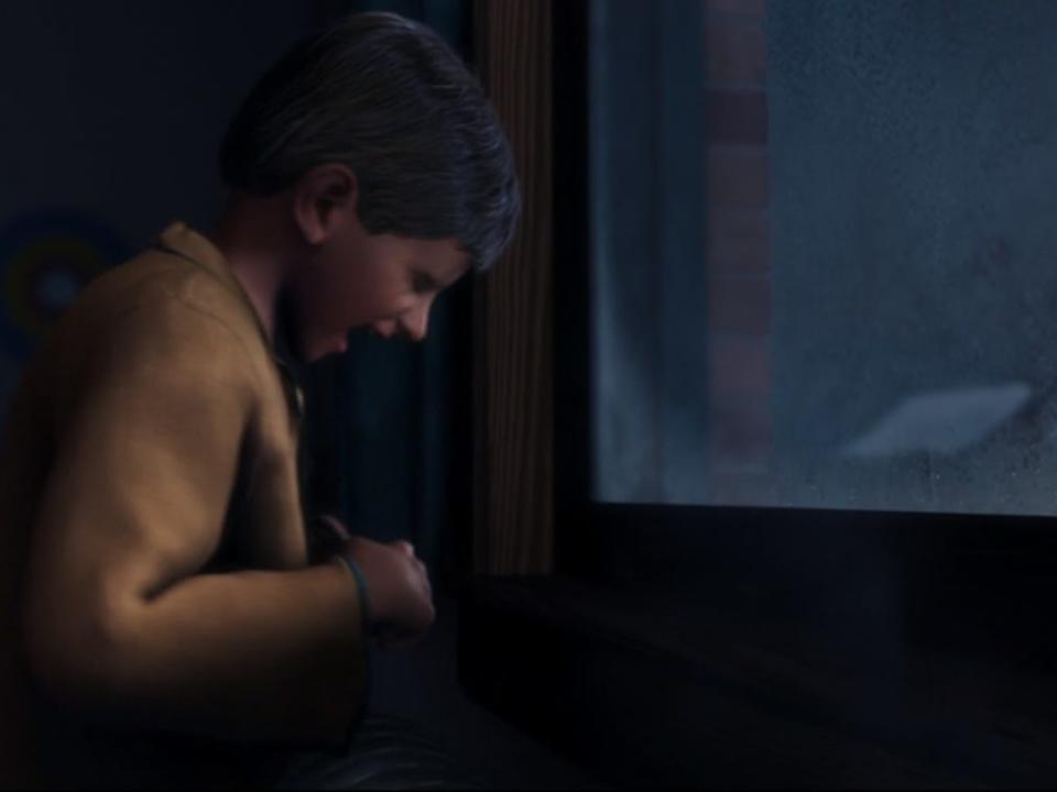 hero boy in polar express burning himself on radiator