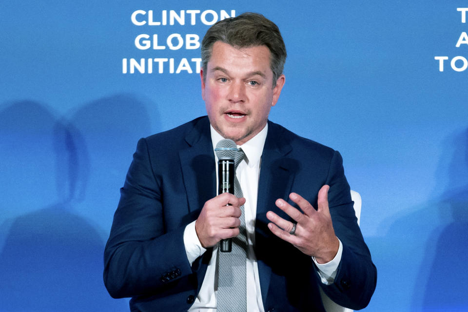 Actor Matt Damon speaks at the Clinton Global Initiative, Tuesday, Sept. 20, 2022, in New York. (AP Photo/Julia Nikhinson)
